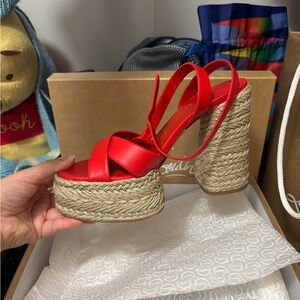 Christian Louboutin Red Espadrille Platform Wedge Sandals